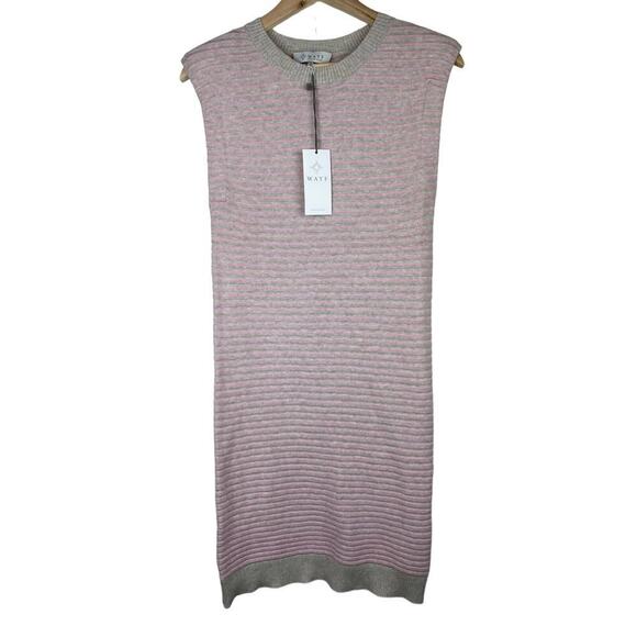 NWT WAYF Women's XS Pink Gray Striped Sleeveless Knit Midi Sweater Dress - Picture 1 of 7